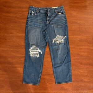 American Eagle Blue Mom Straight Distressed Jeans